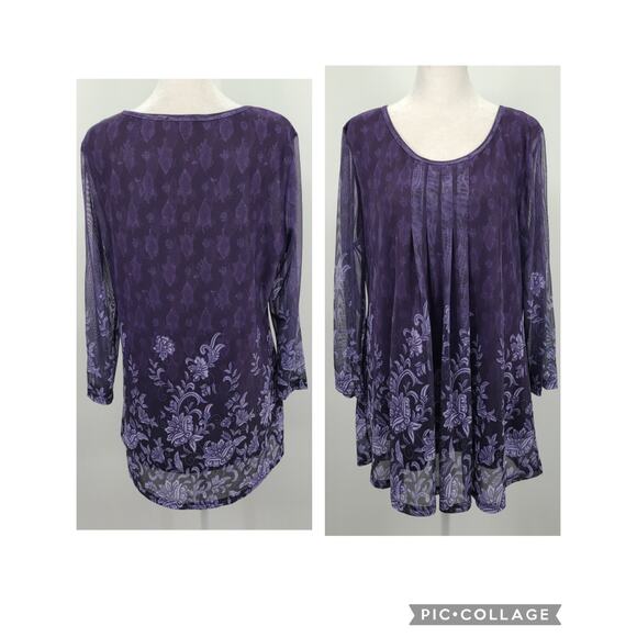 Fairygoth Dark Romantic Tunic Top Sz LARGE Sheer Sleeves Purple Feminine Lined - Picture 1 of 13